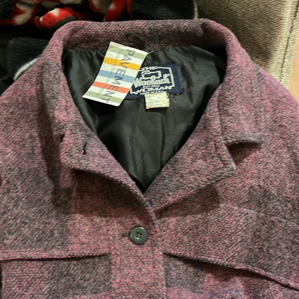 💜 V I N T A G E WOOLRICH WOMAN PURPLE PLAID JACKET - Picture 2 of 12